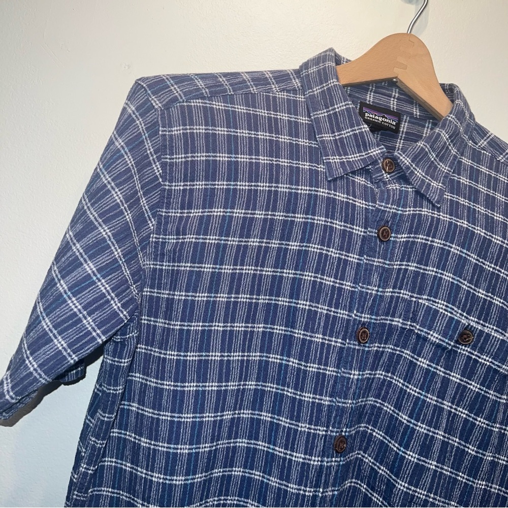 Patagonia back step 
Blue Plaid Casual Button Down Shirt